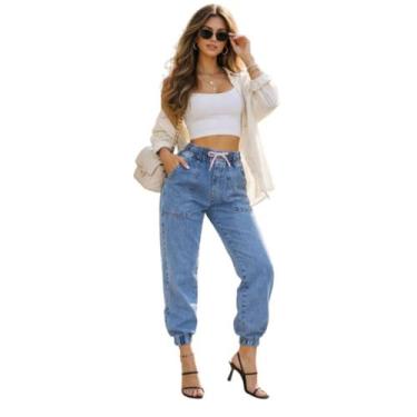 Imagem de Calça Jeans Feminina Jogger Cintura Alta Elástico - Ekcess, 44