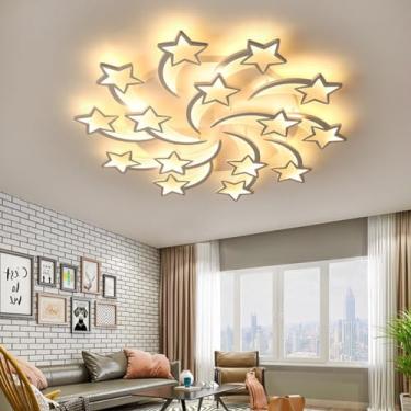 Imagem de Luminária de teto LED com controle remoto, dimerizável (3000-6000K), formato de estrela, branca, ideal para sala de estar, quarto infantil, quarto de casal e sala de jantar (15 lâmpadas).