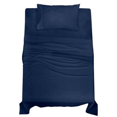 Imagem de ROYALE LINENS Jogo de lençol solteiro GG 100% algodão orgânico - tecido percal - Conjunto de 3 peças - 1 lençol de cima, 1 lençol de elástico com bolso profundo e 1 fronha - Lençóis de cama azul