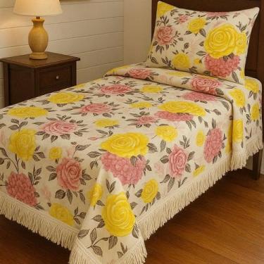 Imagem de Colcha com Franja Solteiro 2,20Quartox1,40 Estampado Tecido Cama Decor