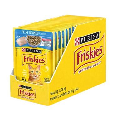 Imagem de Ração úmida Friskies Sabores Variados para Gatos 15x85 g, Peixe Branco