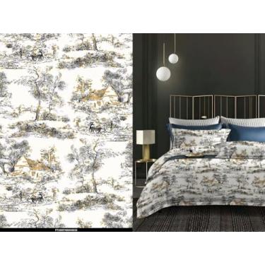 Imagem de FADFAY Jogo de lençol solteiro solteiro 100% algodão egípcio francês country toile de jouy roupa de cama clássico preto e dourado floral lençol de casa de fazenda gasto roupa de cama respirável macio