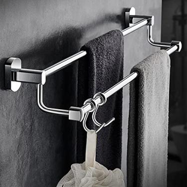 Imagem de Toalheiro, toalheiro para banheiro, toalheiro de banheiro, toalheiro de banheiro, barra dupla, suporte de toalha de mão para banheiro, barra de toalha de luz montada na parede com gancho/40 cm haste