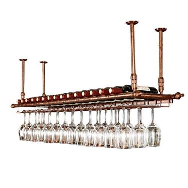 Imagem de HHHJQFAAT Rack de vinho, rack de vinho de teto altura ajustável suporte de garrafa de vinho pendurado na parede rack de vidro de vinho de ferro rack de taças de cálice/100 * L 30 cm / 100 * L 30 cm