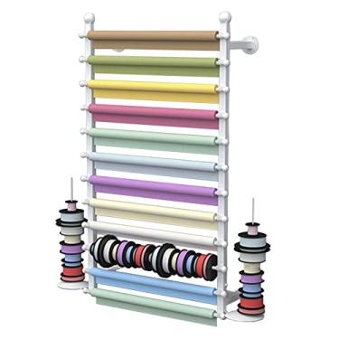 Imagem de HHHJQFAAT Suporte de carretel de arame Rack de armazenamento de artesanato - barras transversais destacáveis, prateleira de papel de embrulho para lojas de flores, bandeja de fitas removíveis (cor