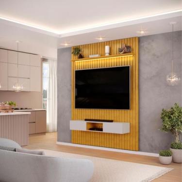 Imagem de Painel com Bancada para TV até 65 Polegadas Ripado com LED DJ Móveis T