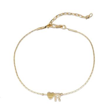 Imagem de Agriajun Pulseira feminina delicada com coração de ouro para Dia dos Namorados, lindo nome personalizado, letra do alfabeto, berloque ajustável, presente de joias modernas, 7.5, Aço inoxidável, Sem