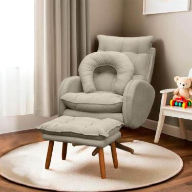 Imagem de Poltrona Amamentação Base Giratória Balanço e Puff Veludo - SOFA STORE