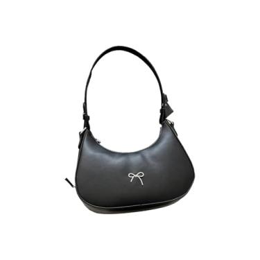 Imagem de GORGLITTER Bolsa feminina com laço fofa com zíper bolsa de ombro de couro sintético Y2k, Preto, One Size, Macio
