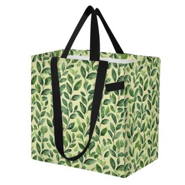 Imagem de SEHANY Sacolas de compras reutilizáveis de folhas verdes com alças reforçadas, bolsa de compras de lona dobrável à prova d'água de grande capacidade para viagem, cozinha, praia