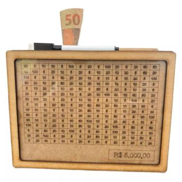 Imagem de Cofre Cofrinho MDF 5K Modelo Poupança Financeira Desafio Guardar Dinheiro Até 5 Mil Educação Financeira Infantil