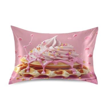 Imagem de xigua Fronha de cetim de sorvete para cabelo e pele, lavável à máquina, antiderrapante, refrescante, fronha de cama padrão com fecho de envelope, 51 cm x 66 cm