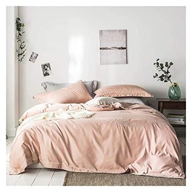 Imagem de Conjuntos de capa de edredom de cetim completo de seda acetinado conjunto de capa de edredom de 4 peças de seda macia decoração moderna – 100% macio