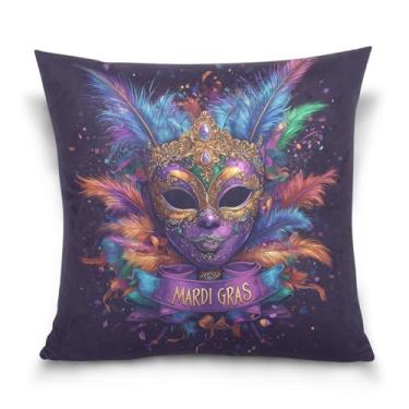 Imagem de Blueangle Capas de almofada de máscara colorida de carnaval - 50 x 50 cm, decoração de férias de fazenda para sofá de casa (184)