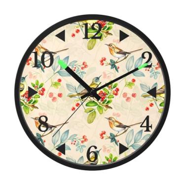 Imagem de STAYTOP Relógio de parede de LED vintage com flores e pássaros para quarto com brilho noturno, relógios de parede silenciosos de 30 cm para decoração de sala de estar, controle de som, relógio de