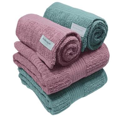 Imagem de Kit 4 Toalhas Banhão Buddemeyer Fio Penteado Canelado Verde -Rosa Blus