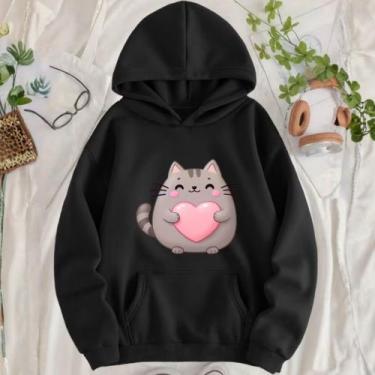 Imagem de Moletom Canguru Infantil Estampa Gatinho Gordinho Coração 1033 Inverno