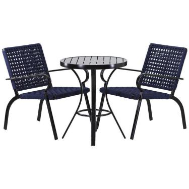 Imagem de 2 Cadeiras Corda Náutica E Mesa Tampo Ripado Edícula, Jardim Azul