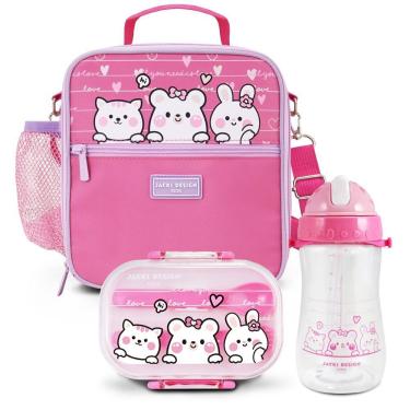 Imagem de Kit Infantil 3pçs - Bolsa Térmica, Pote P/ Lanche 400ml E Garrafa 460ml - Pink