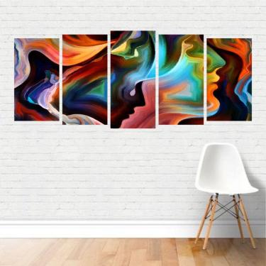 Imagem de Quadro Arte Abstrato Rostos Colorido Faces Silhueta Canvas