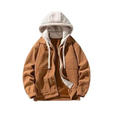 Imagem de Jaqueta Masculina De Corduroy Com Forro De Fleece E Capuz, Casual Para