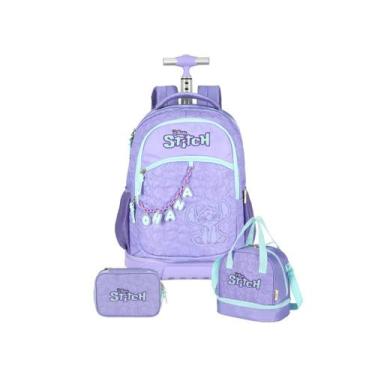 Imagem de Kit Mochila Stitch Rodas Lancheira E Estojo Box Roxo Escolar