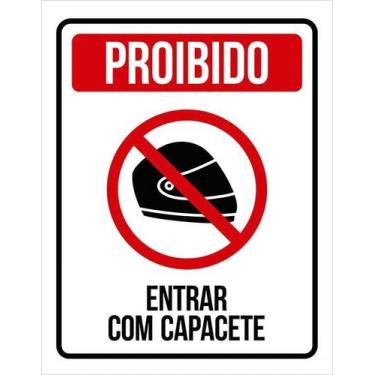 Imagem de Kit 10 Placa Acm Proibido Entrar Com Capacete 18X23 - Sinalizo