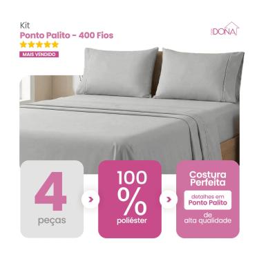 Imagem de Jogo de Lençol Casal/ Queen/ King 4 Peças 400 Fios Ponto Palito Toque Macio Premium Casa Dona