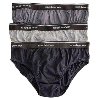 Imagem de Kit 3 Cuecas Slip Adulto Algodão Selene 11900, Preto, Chumbo, Mescla, 