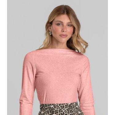 Imagem de Blusa Feminina Manga Longa Canelada Dianna Rosa, M, Rosa