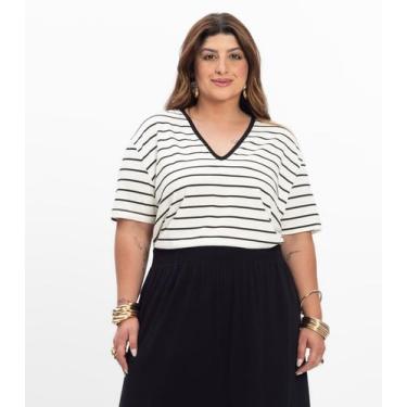 Imagem de Blusa Feminina Plus Size Gola V Secret Glam Bege, Plus G2, Bege