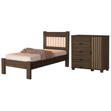 Imagem de Cama de Solteiro e Comoda 4 Gavetas 1 Porta MDF Bela Decmade