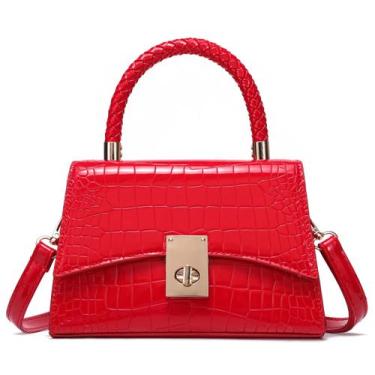 Imagem de Bolsa de mão feminina clássica JHVYF, pequena, vermelha, de couro PU