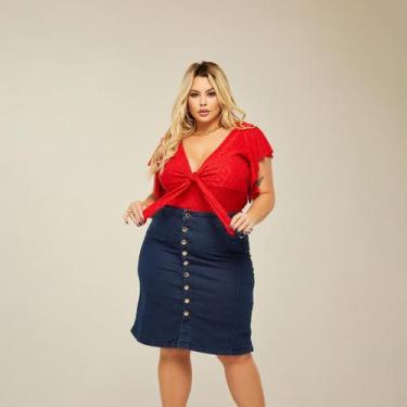 Imagem de Saia Jeans Midi Estilo Lápis Evangélica Elegante Com Lycra e Botões Pl