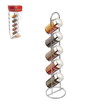 Imagem de Porta Temperos Condimentos com 5 Potes de Vidro e Suporte de Metal - A