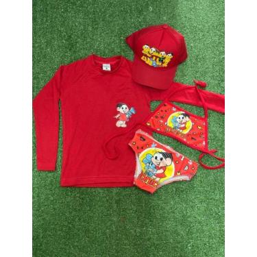 Imagem de Biquini infantil + Camisa UV + Boné - Proteção Solar UV 50 - Conjunto 