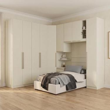 Imagem de Guarda Roupa Solteiro Modulado 6 Peças com Cabeceira 9 Portas 3 Gaveta
