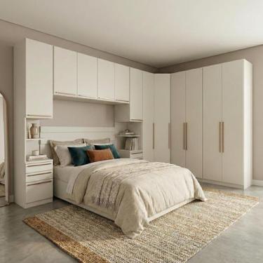 Imagem de Guarda Roupa Casal Modulado 6 Peças com Cabeceira 12 Portas 12 Gavetas