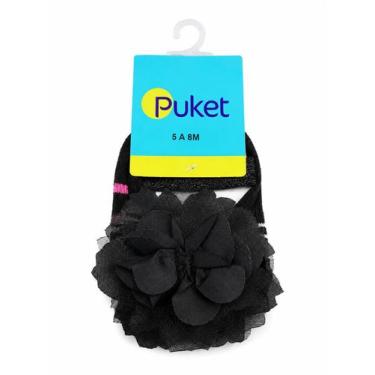 Imagem de Meia sapatilha Puket bebê laço flor preto 5 a 8 meses, Preto, 5 a 8 me