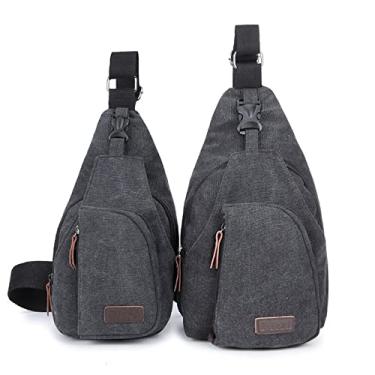 Imagem de JXGSGOGO Mochila tiracolo de lona, bolsa tiracolo de viagem, Preto, S, Macio