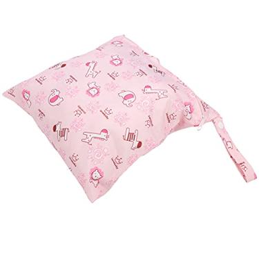 Imagem de Bolsa para fraldas molhadas e secas, bolsa de armazenamento com zíper único lavável padrão de desenho animado para viagem para bebês e bolsas de cosméticos (rosa animal)