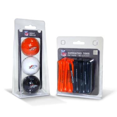 Imagem de Team Golf Bolas de golfe estampadas com logotipo NFL Denver Broncos (3 unidades) e camisetas de golfe reguláveis de 6 cm (50 unidades), multicoloridas