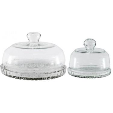 Imagem de Kit Queijeira Vidro Grande E Pequena Base Decorada Veneza - Mistral