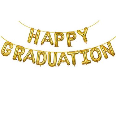 Imagem de Balões de formatura feliz faixa ouro 40,64 cm letras balões folha mylar conjunto de balões para decoração de festa de formatura suprimentos, balões de graduação, aposentadoria, parabéns formatura suprimentos de festa (formatura)