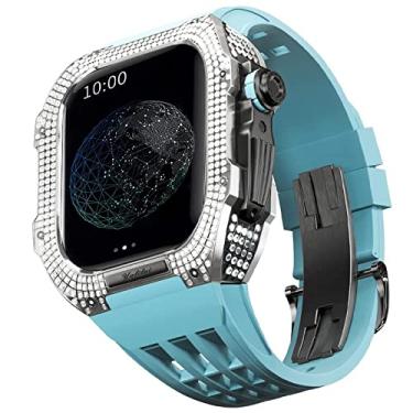 Imagem de TONECY Kit de modificação de relógio, kit de pulseira de relógio de luxo para Apple Watch 8 Ultra 45mm luxo viton pulseira estojo de titânio para Iwatch 7 8 45mm modificação de atualização