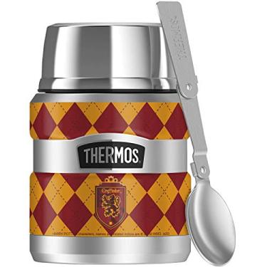 Imagem de Harry Potter Grifinória xadrez, jarro de aço inoxidável Thermos inoxidável King com colher dobrável, isolamento a vácuo e parede dupla, 473 ml