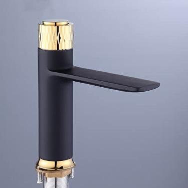 Imagem de Torneira para lavatório Torneira de botão de pressão para banheiro Misturador frio e quente Latão cromado Torneira para lavatório montada no convés, preta e dourada