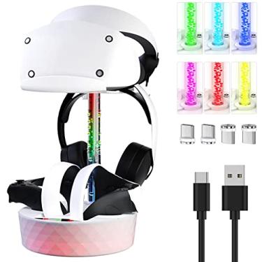 Imagem de Estação de carga do controlador PS VR2, suporte multifuncional para Correia de cabeça PS VR2 e suporte de armazenamento para fones de ouvido,estação de carga magnética dinâmica RGB luz com 4 conectores magnéticos e cabo USB C, Acessório de jogo de carregamento rápido para controlador PSVR2.