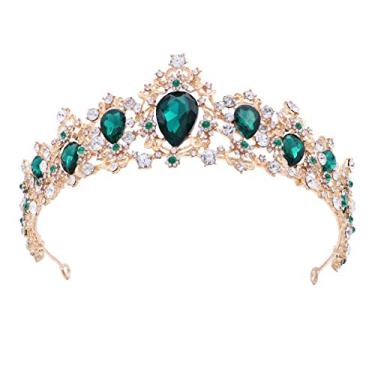 Imagem de FRCOLOR Coroa de Cristal Real Strass Rainha Coroa Casamento Tiara Coroa Princesa Acessórios para Cabelo de Noiva (Verde)