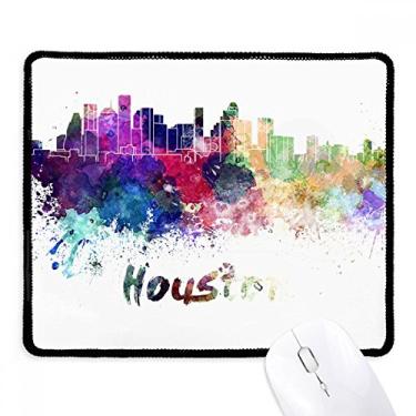 Imagem de Tapete de borracha para jogos Houston America City em aquarela com borda costurada